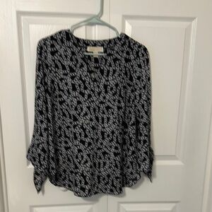 Michael Kors Black and Gray Relaxed Blouse with Mandarin Collar